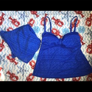 Blue Swimwear Tankini Skirt Set